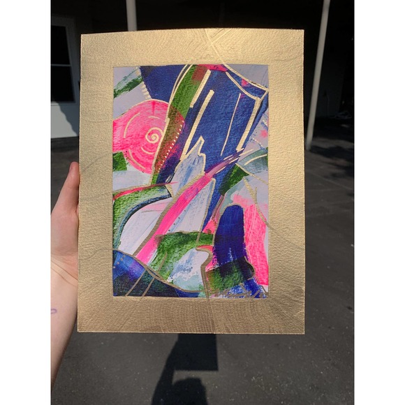 Original Gold Mini Abstract Painting | Modern Abstract Decor | Gold and Pink Art - Picture 4 of 4